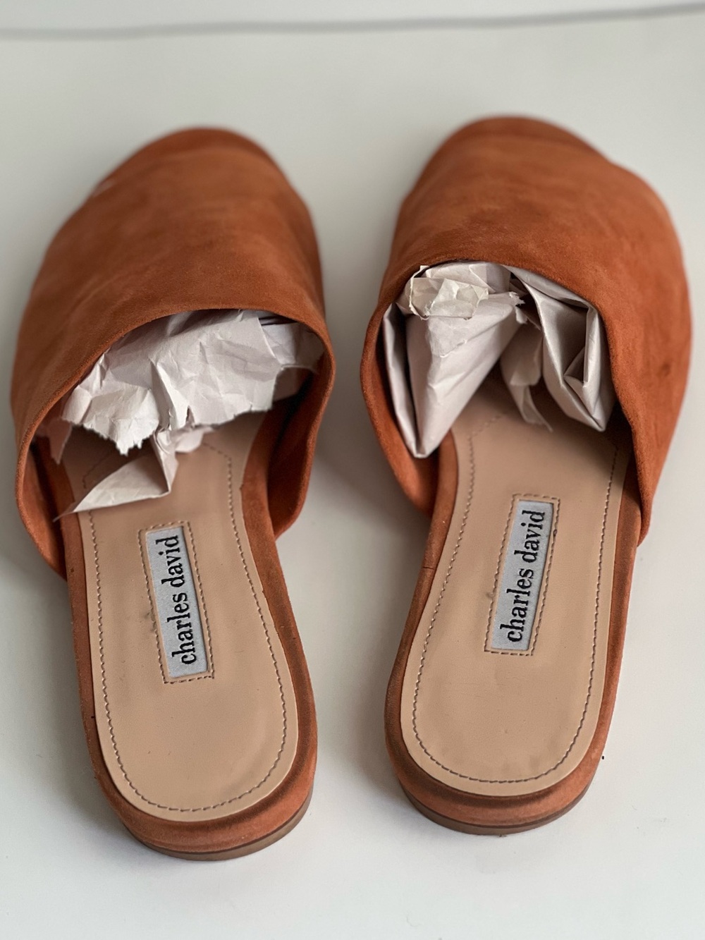 Charles David Rust Orange Suede Slide Mules